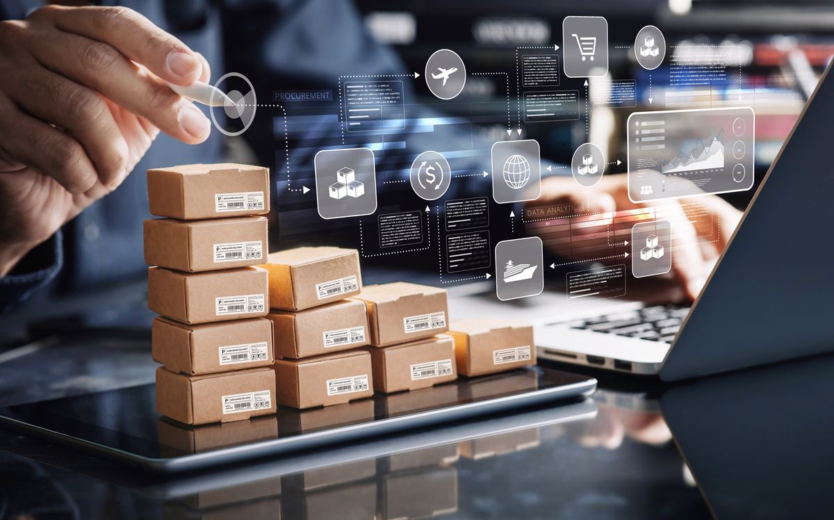 Graphic depicting visual use of ecommerce software to track sales tax.