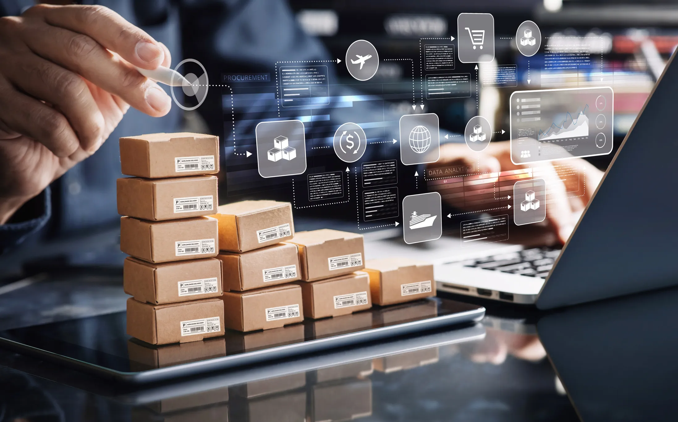 Graphic depicting visual use of ecommerce software to track sales tax.